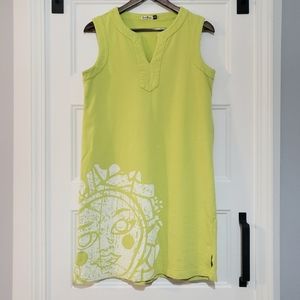 Sun Bay Sleeveless Jersey Shift Dress Womens M Petite Yellow Sun Graphic